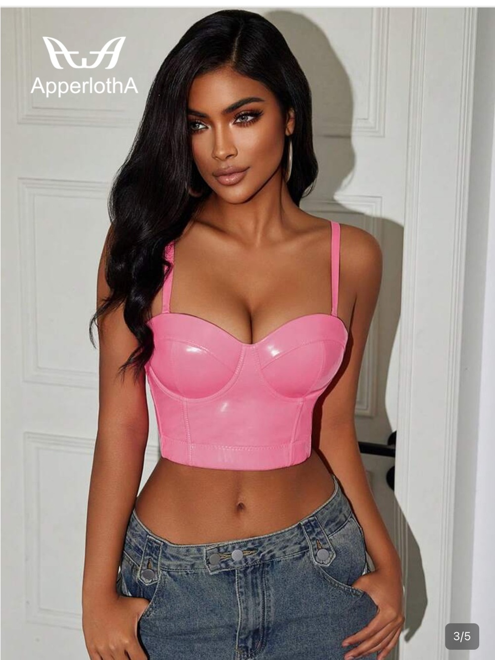 Apperloth A Sexy Spaghetti Strap PU Leathe Crop Top,
